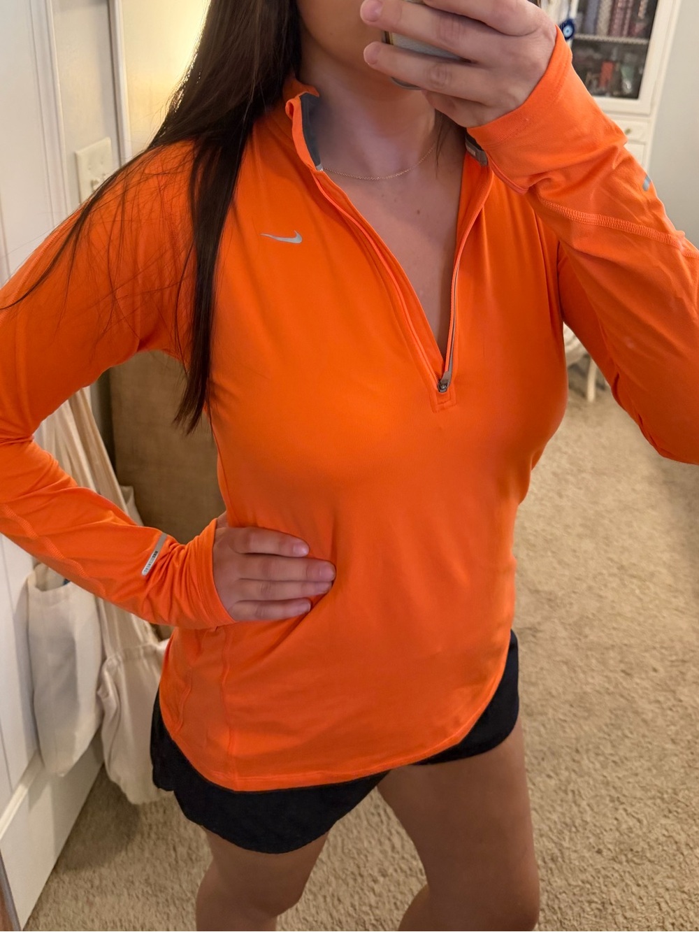 Nike Women's Bright Orange 1/4 Zip Long Sleeve Top